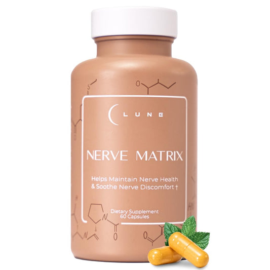 Lune Nerve Matrix bottle front for daily nerve support.