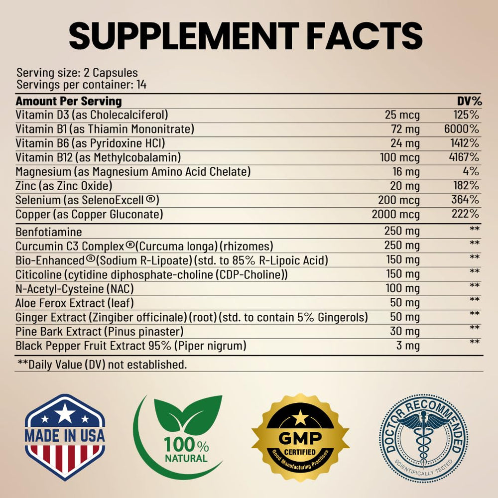 Lune Nerve Matrix packaging shows USA-made quality and testing.