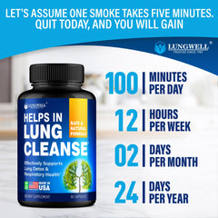 Lungwell lung detox capsules close-up highlighting convenient daily capsules.
