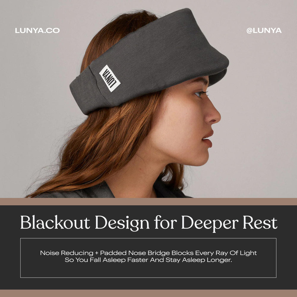 Lunya light-blocking design helps reduce ambient light during rest.
