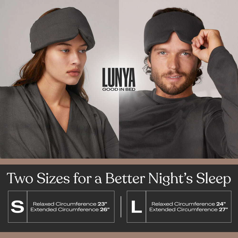 Lunya small-size mask shown with box for compact travel.