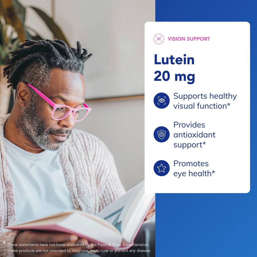 Lutein 20 mg softgel capsules close-up for eye health use