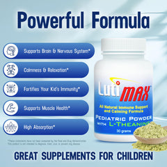 Lutimax pediatric powder mixed into a beverage for kids