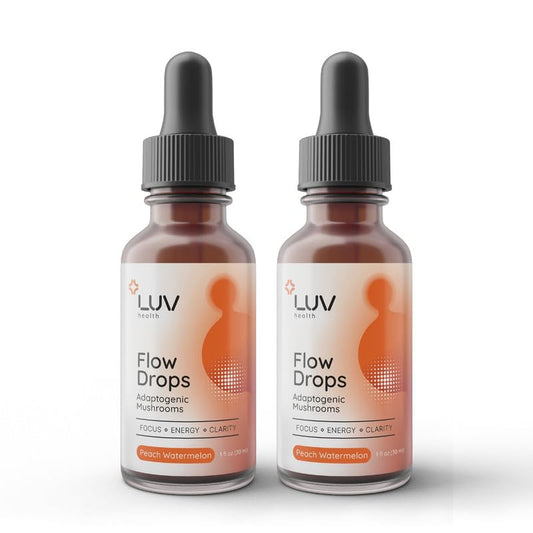 LUV health Flow Drops bottle pour for on-the-go energy and focus support