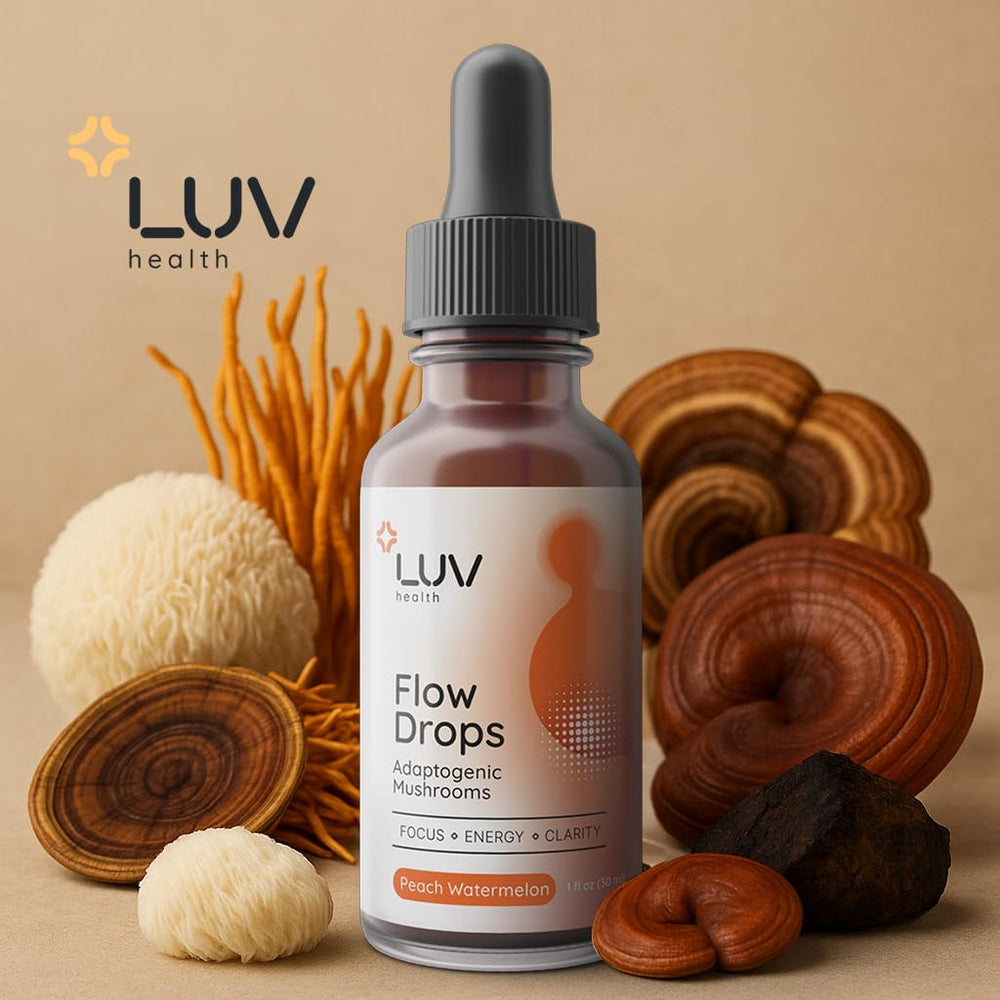 LUV health Flow Drops vegan and keto-friendly packaging detail.