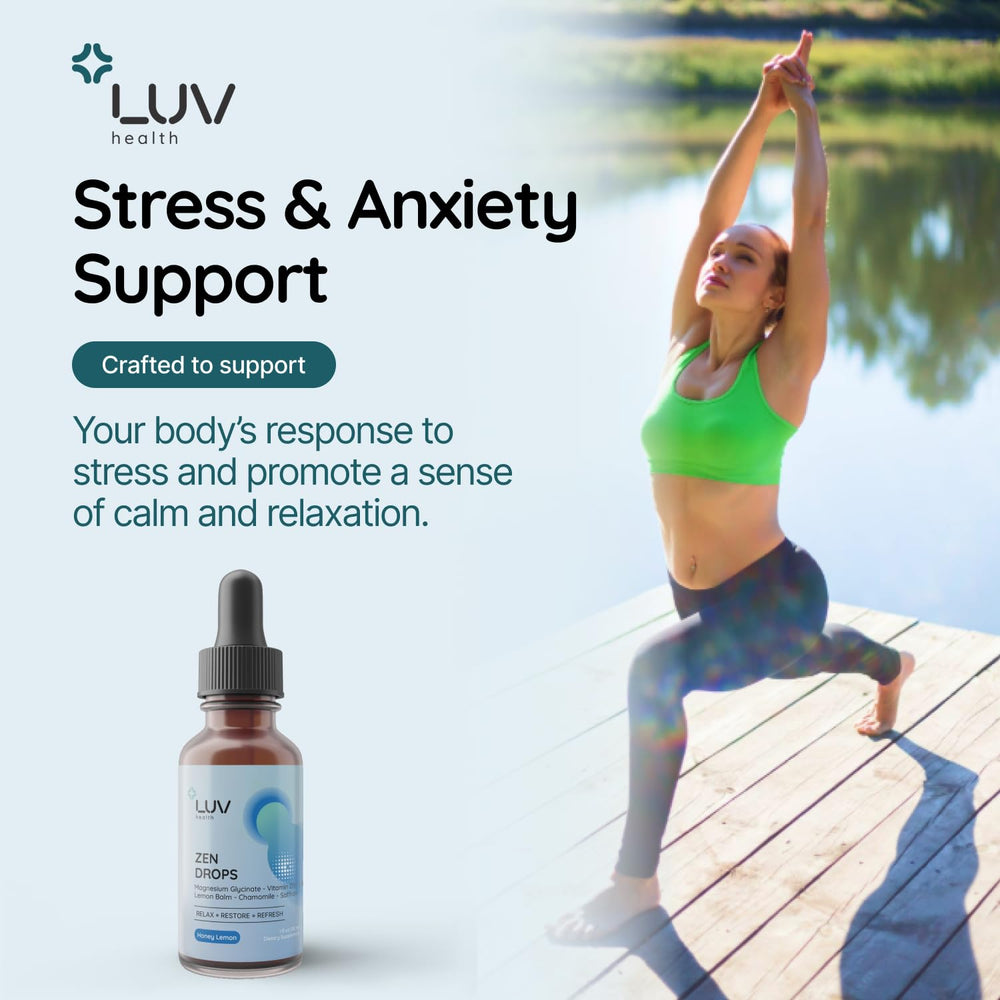 LUV Zen Drops dropper dose for relaxed evenings.