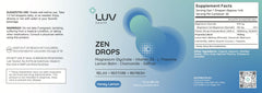 Packaging shows vegan, non-GMO, USA-made quality from LUV Zen Drops.