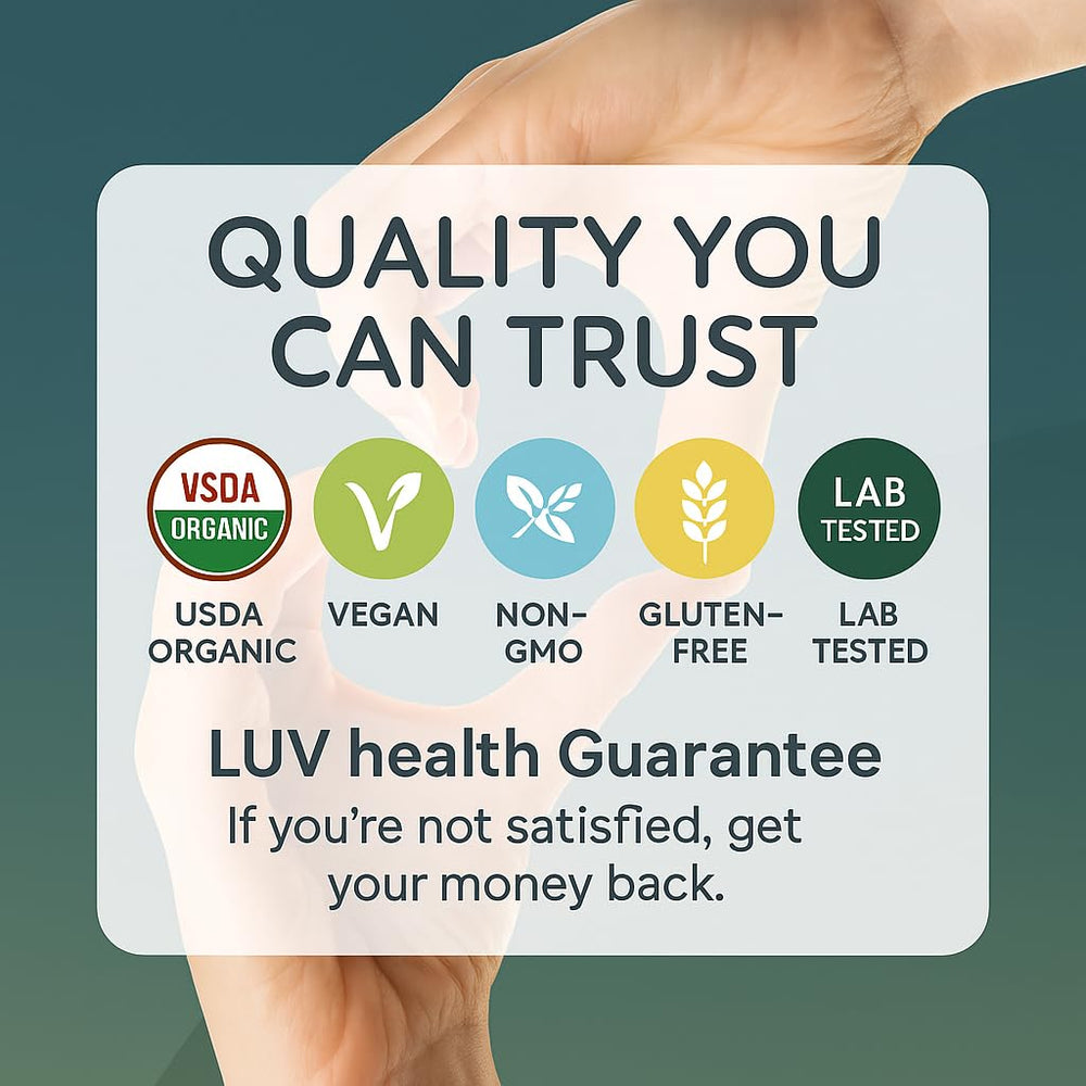 LUV health Zen Drops vegan keto icons indicate dietary compatibility.