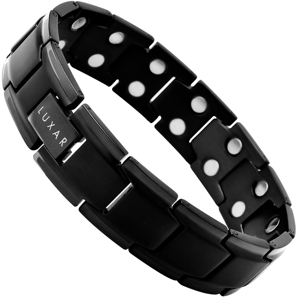 Luxar men's titanium magnetic linked bracelet in brushed black for everyday style