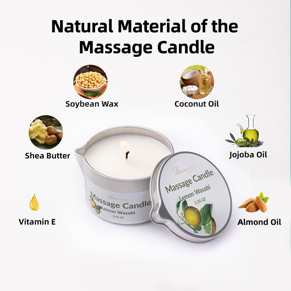 LUXMASA candle melts into massage oil, ideal for warm, seamless skin glide.