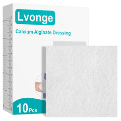 Lvonge calcium alginate dressing 4x4 pack showing high absorption for exuding wounds.