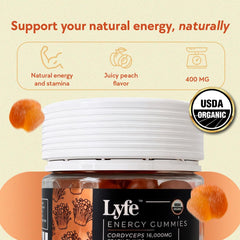 LYFE vegan gluten-free gummies label on bottle.