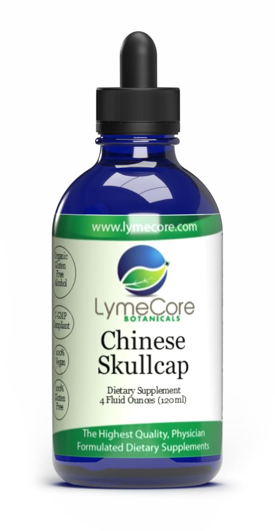 LymeCore Botanicals Chinese Skullcap liquid bottle shows immune-support formulation.