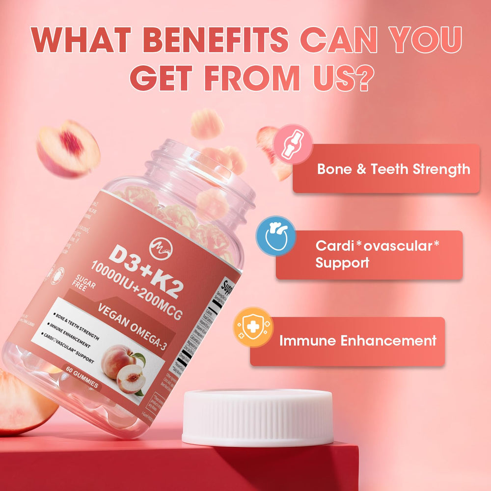 M inch peach-flavor packaging highlights six-in-one wellness formula