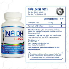 Close-up of MAAC10 NADH + CoQ10 berry tablets