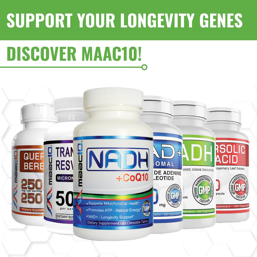 MAAC10 NADH label design emphasizing product facts and quality.
