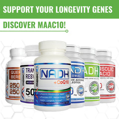 MAAC10 NADH label design emphasizing product facts and quality.