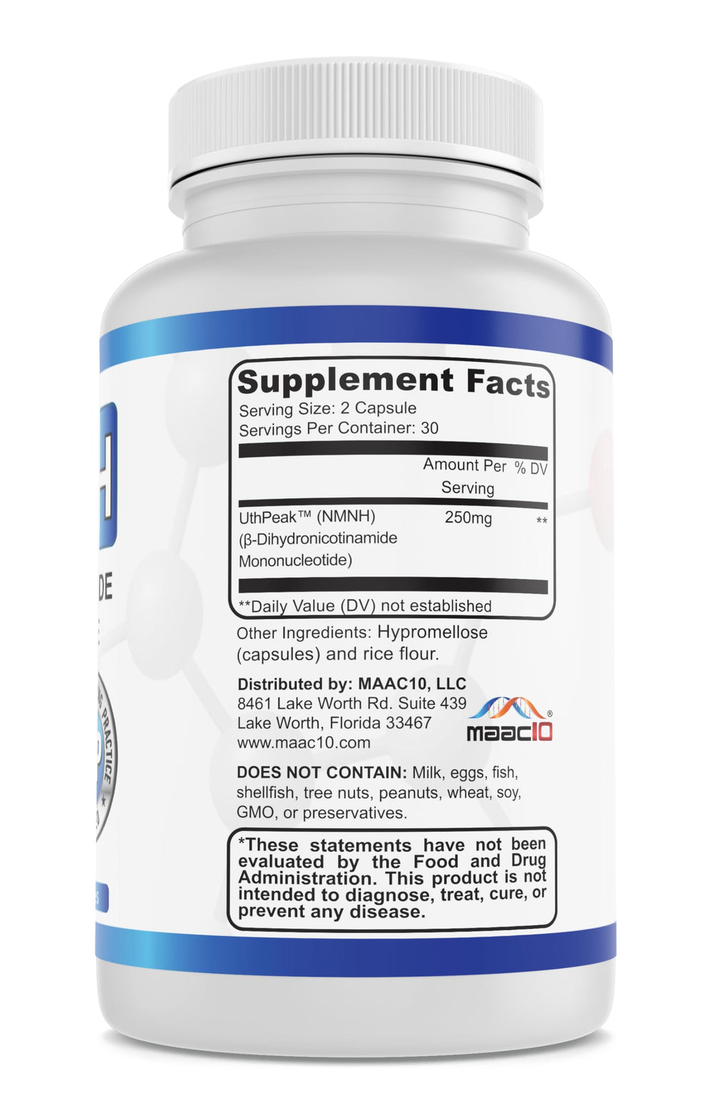 MAAC10 NMNH capsules in blister packaging for daily use support.