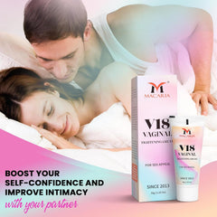 MACARIA V18 product shot on hands and packaging conveying simple daily care.