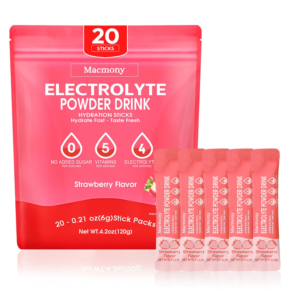 Macmony electrolyte packets strawberry flavor on-the-go hydration for workouts