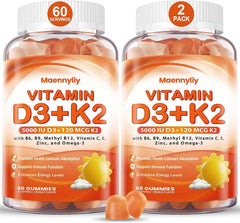 Maennyliy Vitamin D3 K2 Gummies in an orange bottle may support daily calcium absorption