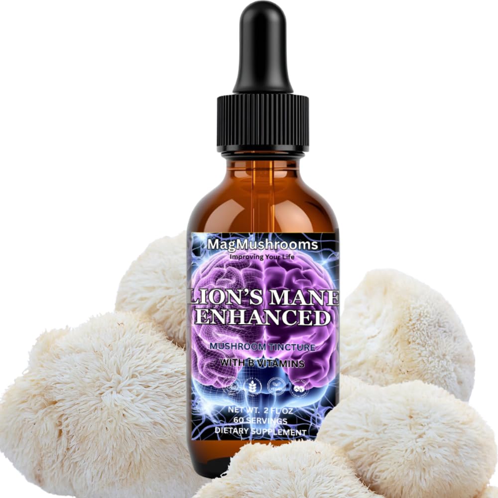 Mag Mushrooms Lion’s Mane tincture bottle pour for quick focus support