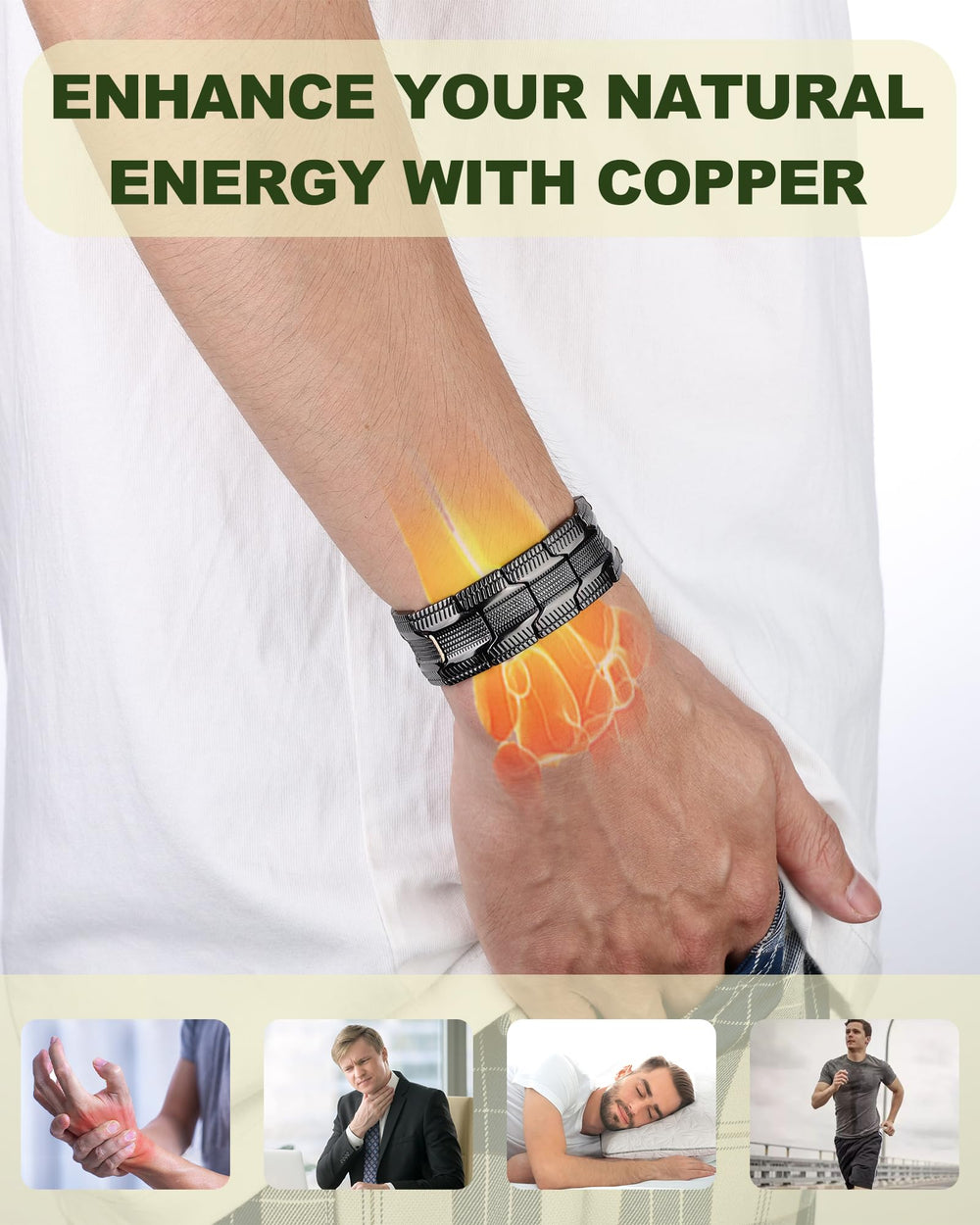 MagEnergy adjustable 9-inch bracelet with included sizing tool for a secure fit.