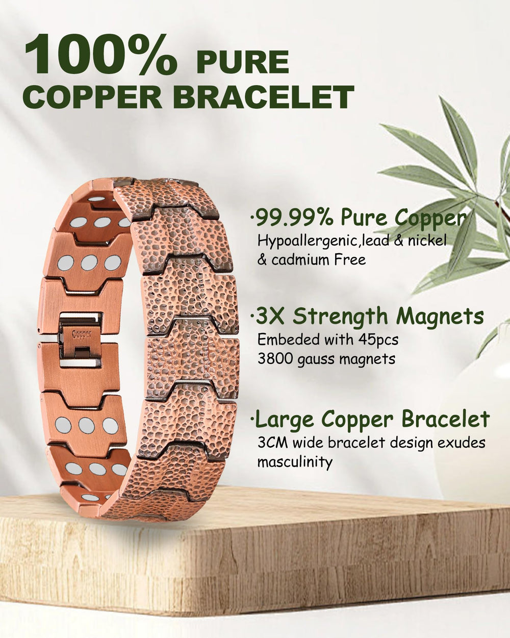 MagEnergy three magnet rows bracelet for balanced placement