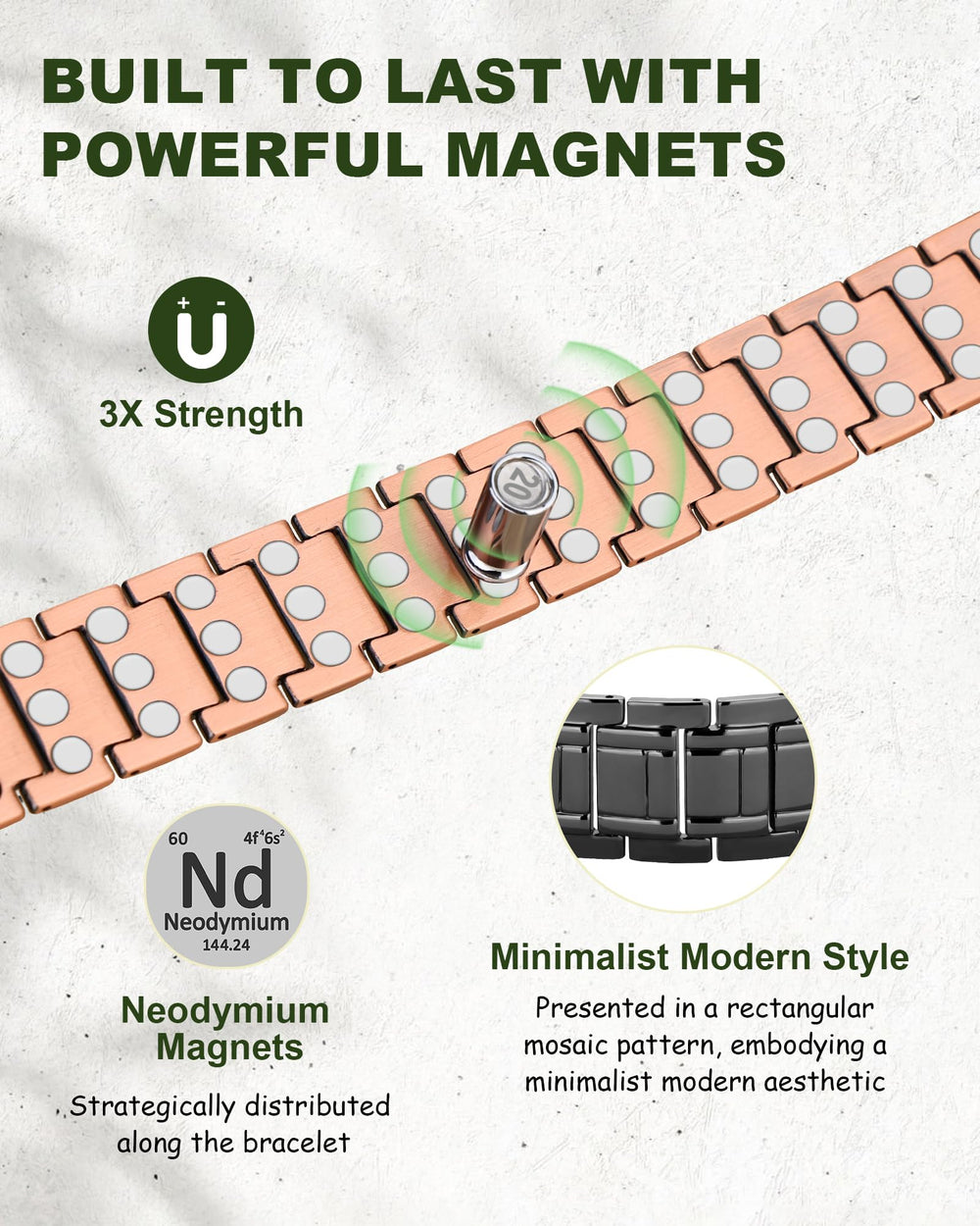 MagEnergy copper bracelet with sizing tool and adjustable length.
