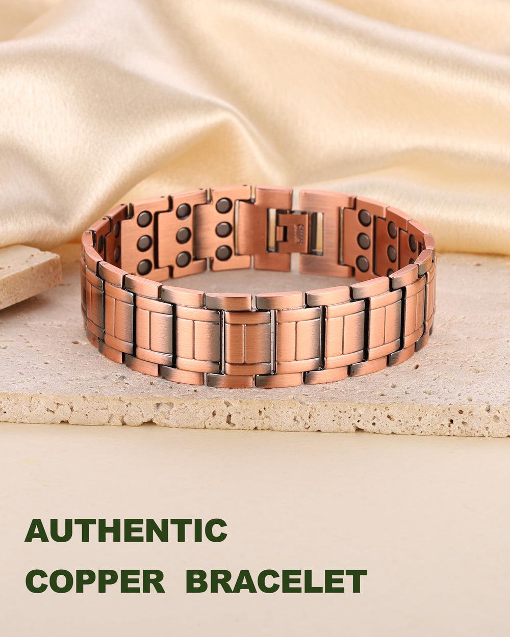 MagEnergy hypoallergenic copper shows nickel- and lead-free material in close-up.
