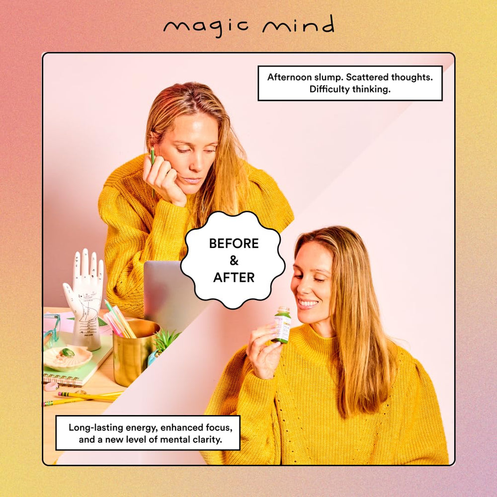 Magic Mind Energy Shot ingredients chart emphasizes natural nootropics for brain support.