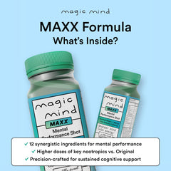 Magic Mind MAXX Energy Shot pour captures rapid distribution into a glass.