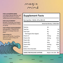Close-up of Magic Mind MAXX shot label highlighting natural ingredients.