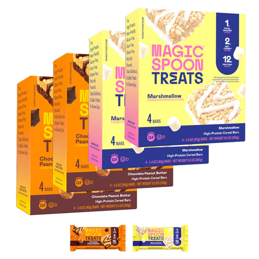 Magic Spoon Treats 16-bars pack front view showing gluten-free protein snack options