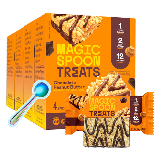 Magic Spoon Treats chocolate peanut butter bars pack highlighting protein-rich snack option