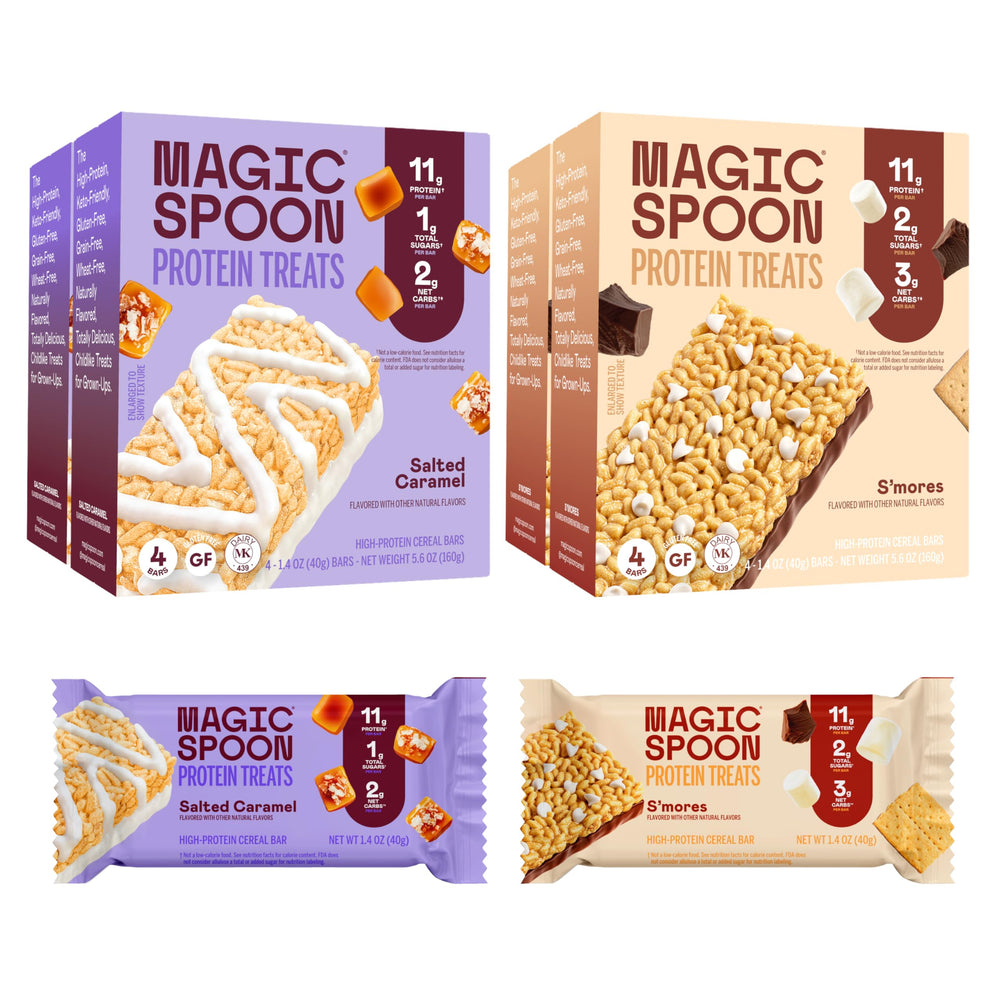 Magic Spoon Treats salted caramel bar pack offers high protein for on-the-go fueling.