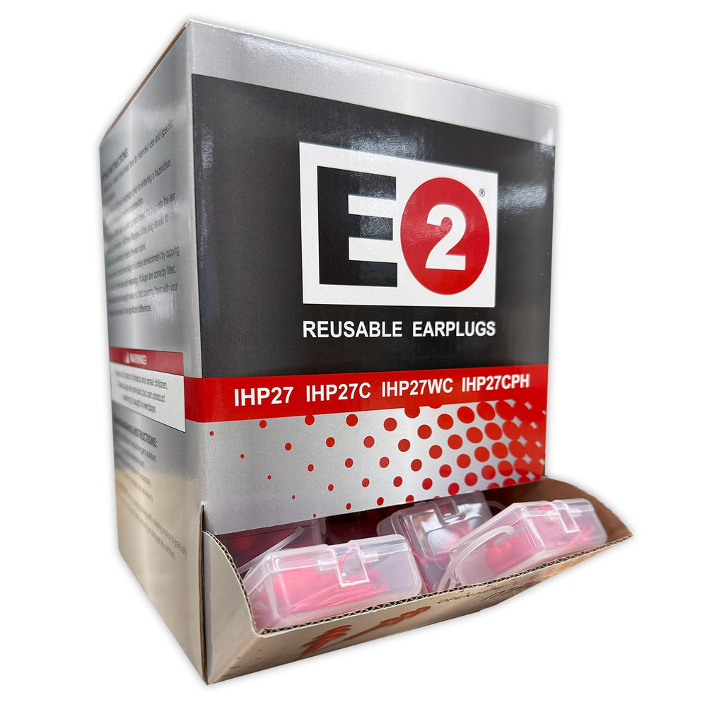 MAGID E2 earplugs red close-up showing flexible triple-flange design for comfortable wear.