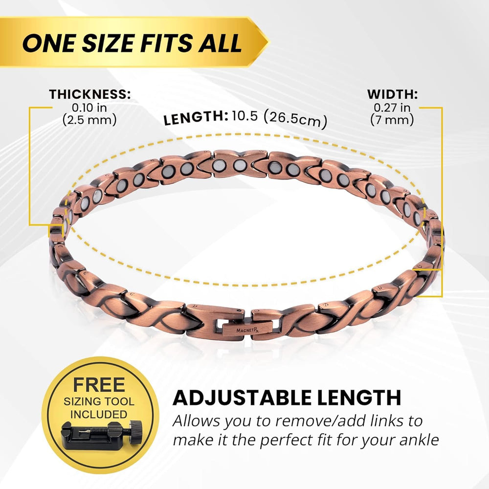 MagnetRX Brushed Finish Copper Anklet closeup highlights refined texture.