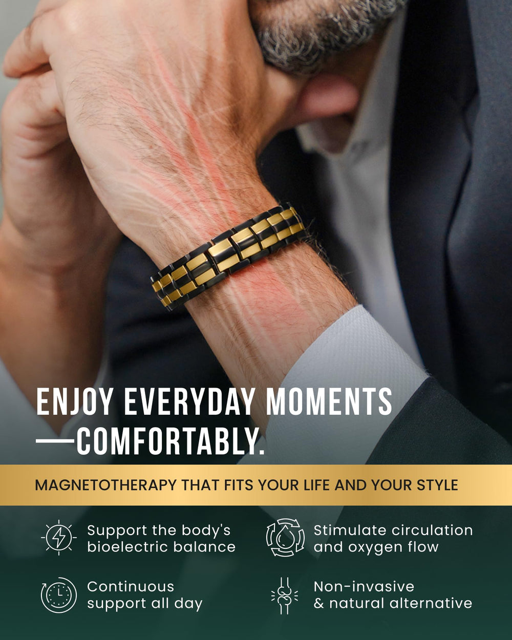 MagnetRX EllipseMAX bracelet side view highlighting lightweight titanium design