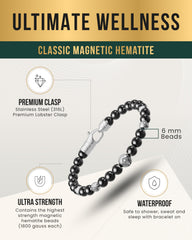 MagnetRX hematite beads on wrist, size medium for easy fit