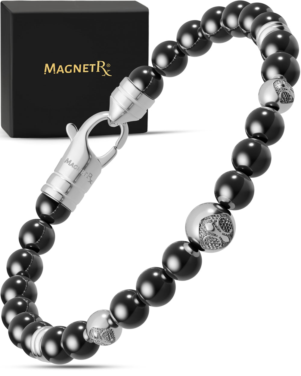 MagnetRX hematite bracelet with ultra-strength beads for daily wear and bold style.