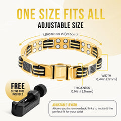 MagnetRX gold bracelet adjustable length with included sizing tool.