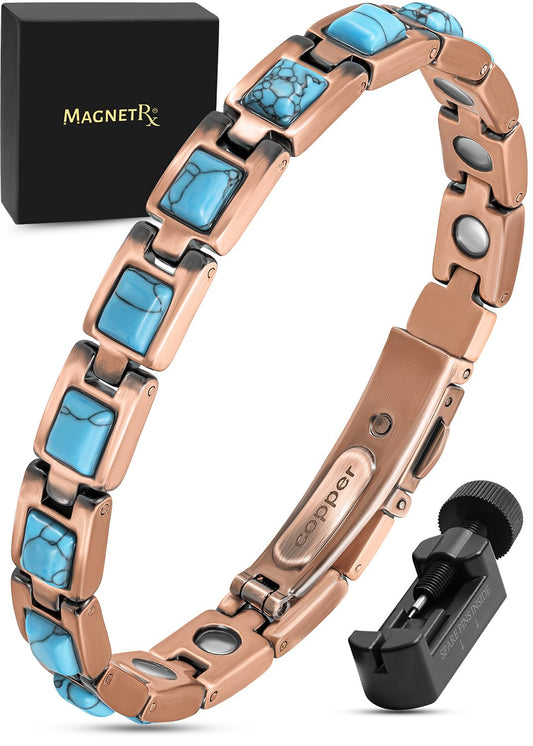 MagnetRX pure copper bracelet with turquoise stone, stylish everyday wear.