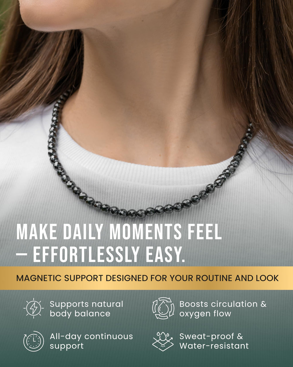 MagnetRX unisex hematite beaded necklace, 18-inch length, versatile for everyday wear