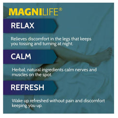 MagniLife leg cream being massaged onto legs for soothing relief.