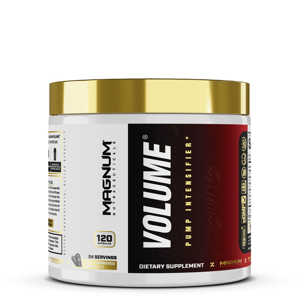 Magnum Volume Magnum Capsules bottle on gym shelf ready for training sessions