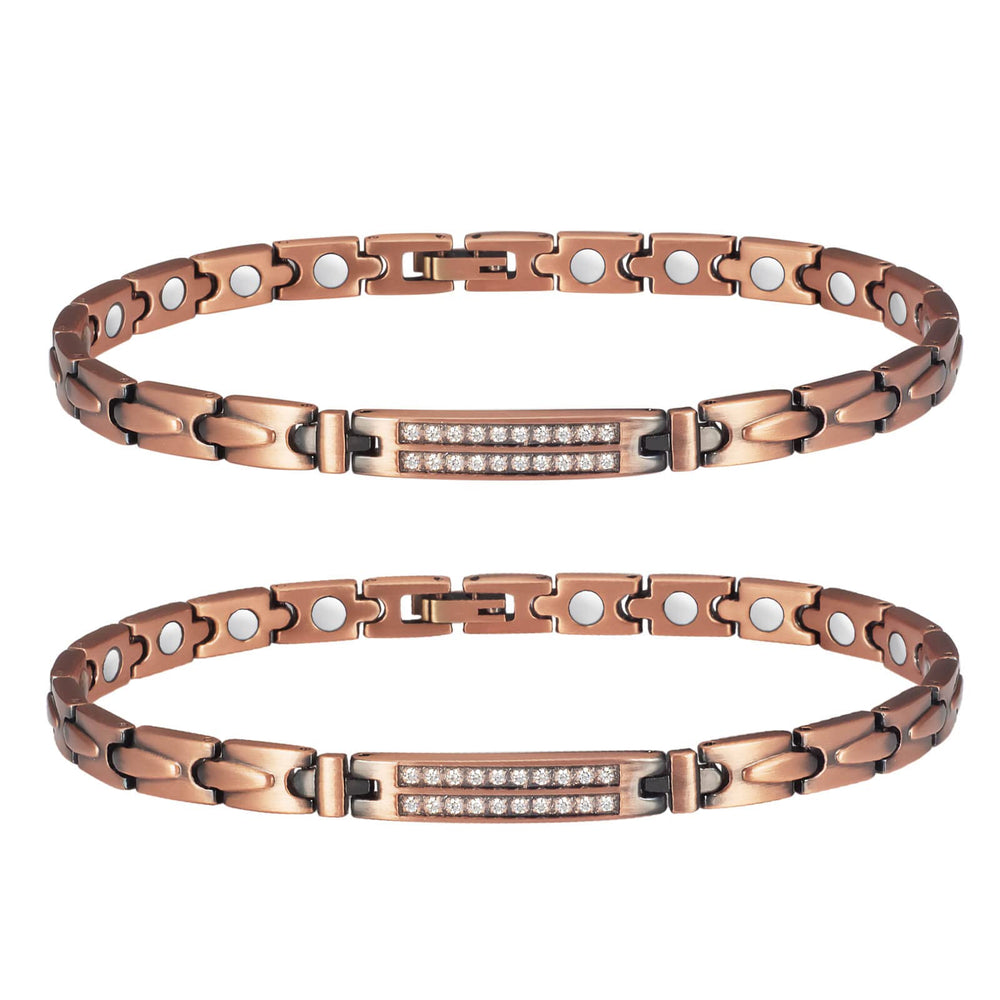 MagVIVACE copper ankle bracelet close-up showing hypoallergenic finish for sensitive skin.
