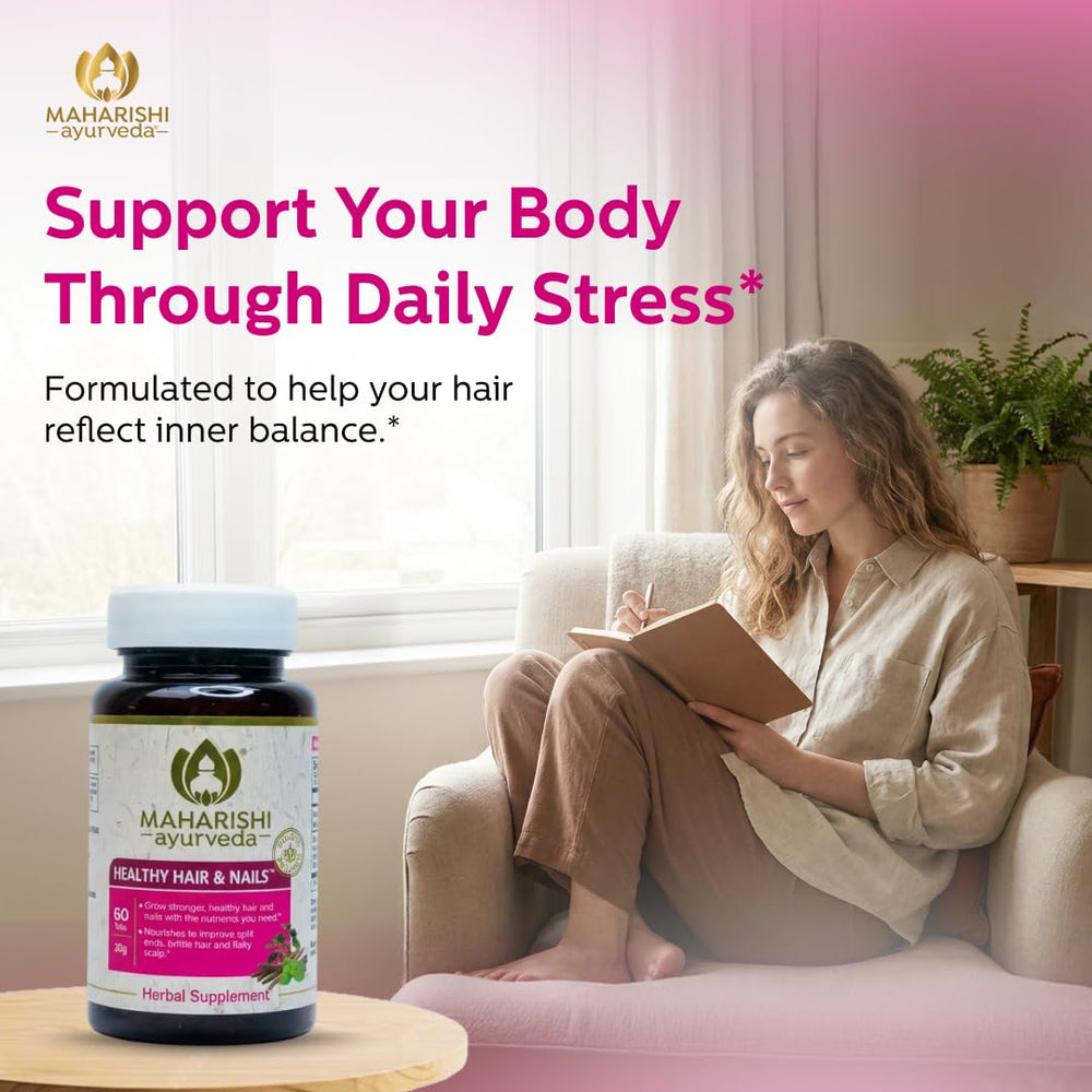 Maharishi Ayurveda Healthy Hair & Nails ingredients close-up highlighting key herbs