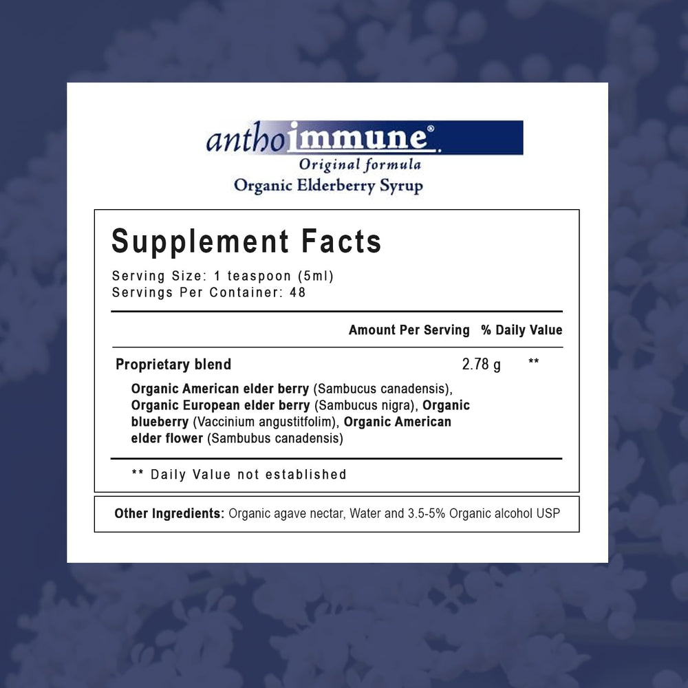 USDA Organic seal shown on Anthoimmune elderberry bottle