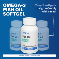MAJOR Fish Oil Softgels capsules close-up showing EPA and DHA content